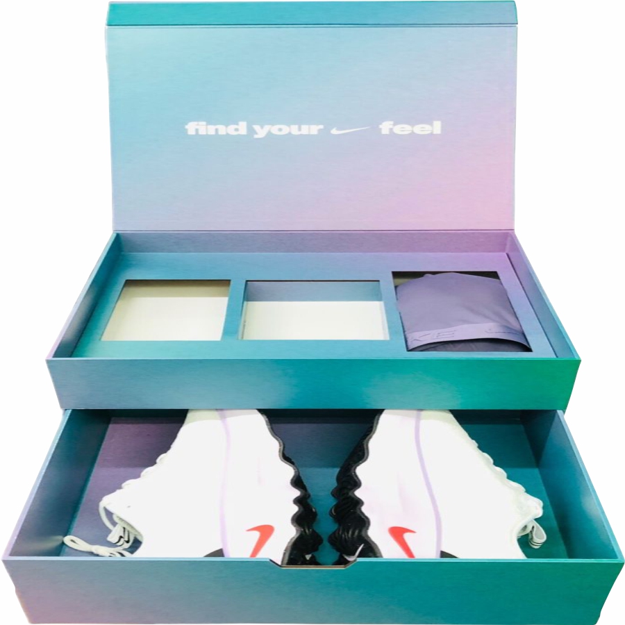 CAJA PERSONALIZADA PARA ZAPATOS CON  1 PISO EN LA PARTE SUPERIOR Y EN LA PARTE INFERIOR CUENTA CON UN CAJÓN A308
